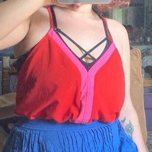 Red and Pink Silky Tank Top
